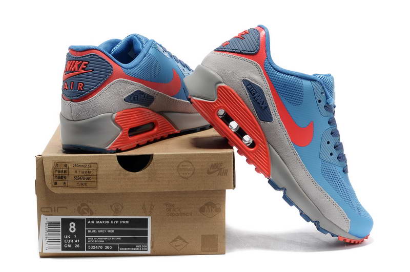 Air Max 90 Hyperfuse fourrure Chaussures Hommes Bleu Gris Orange (1)